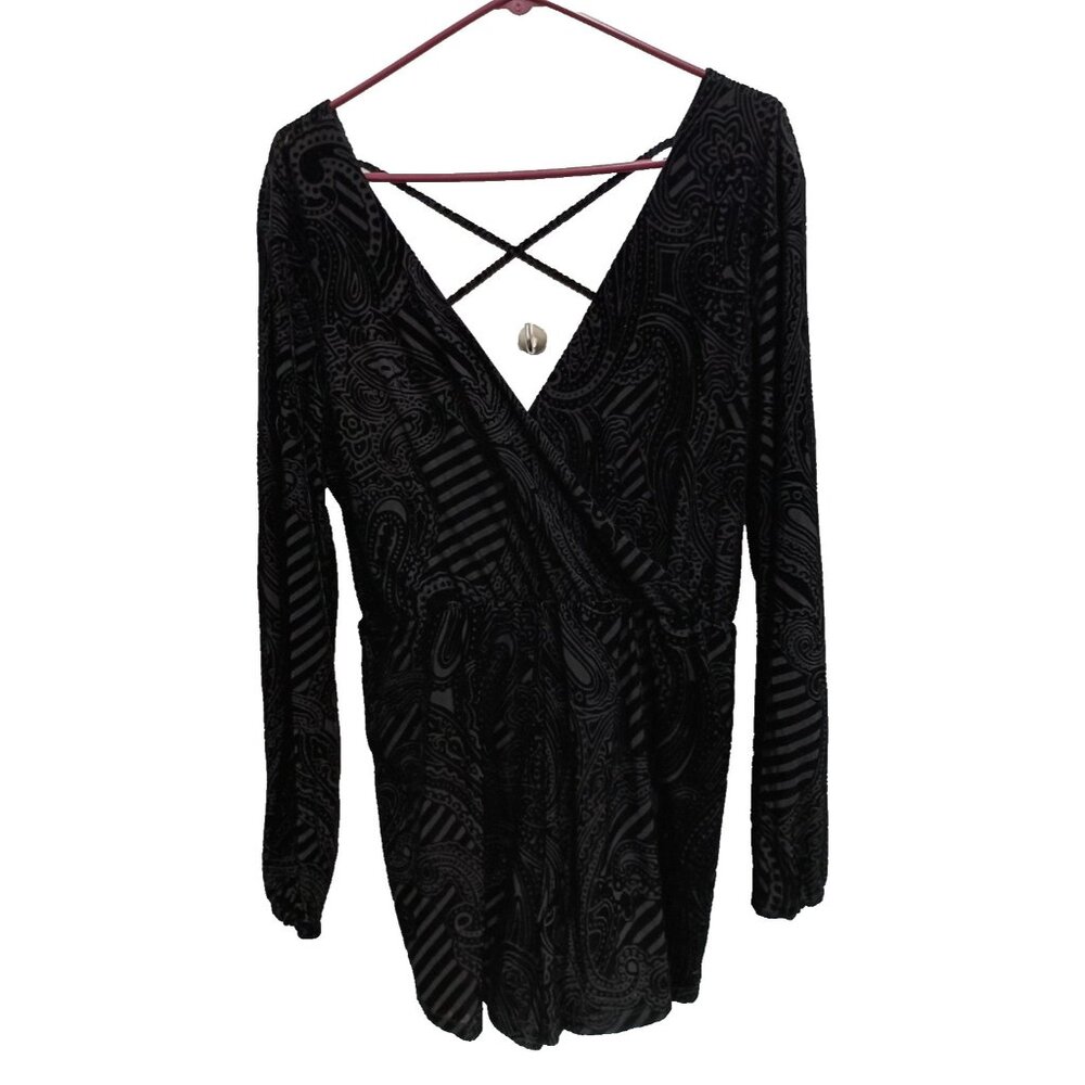 Ecote BOHO Fairy Grunge Romper Womens Size Large Black Velvet Paisley Burnout